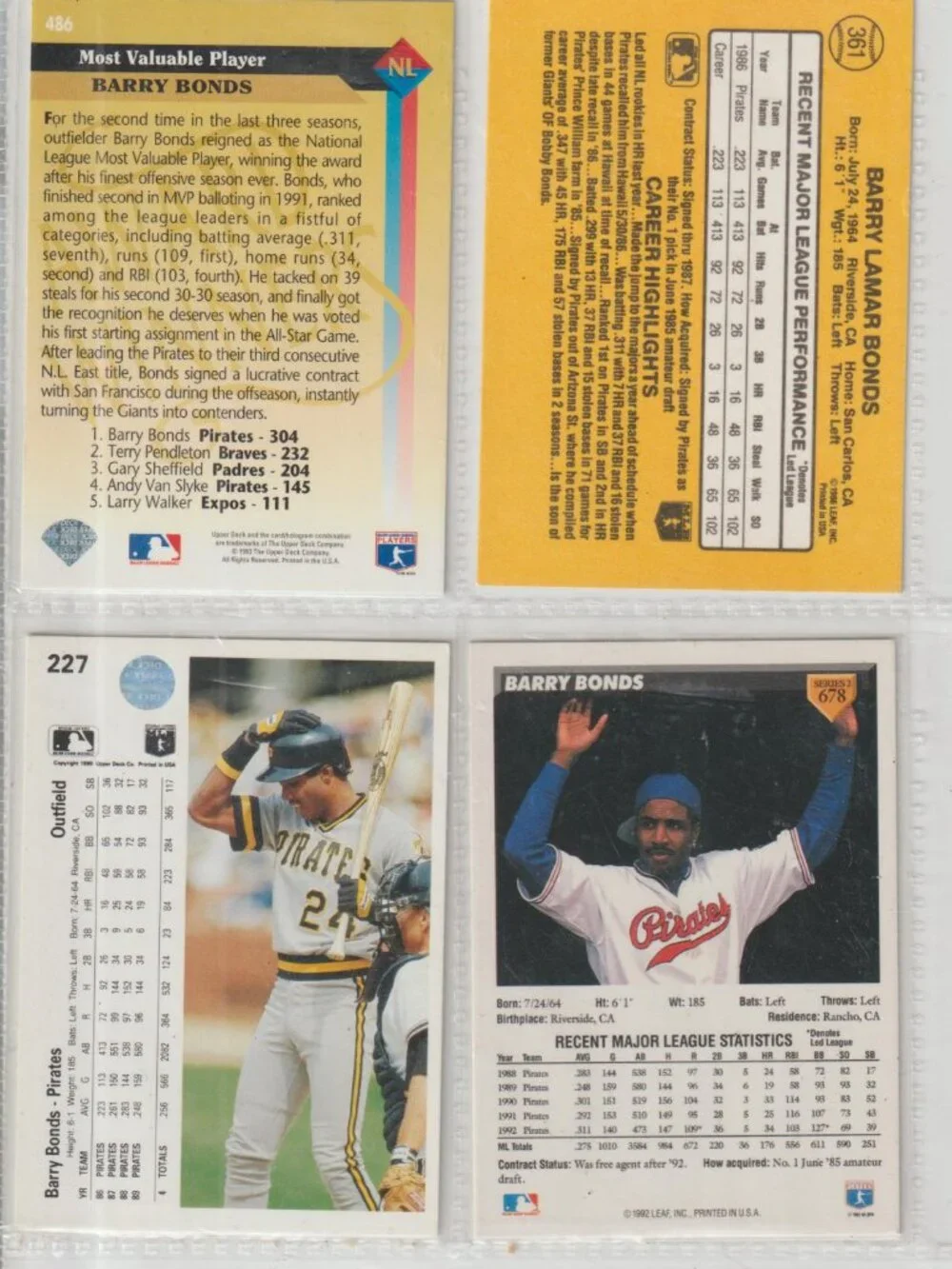 Barry Bonds 4 Card Lot – Rookie + Inserts/Base Mix #27